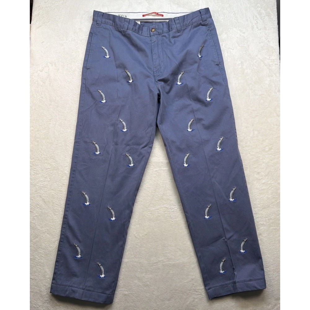 Orvis Fishing Pants Mens 38 Blue Embroideredβ Fish Chino Angler Casual